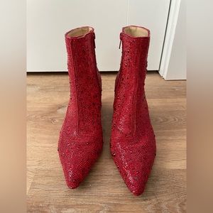 red jewels pointed toe bootie